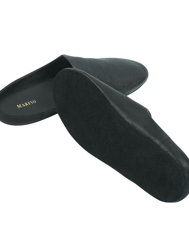 MAREVO Home Slippers Premium Leather– Black Classic