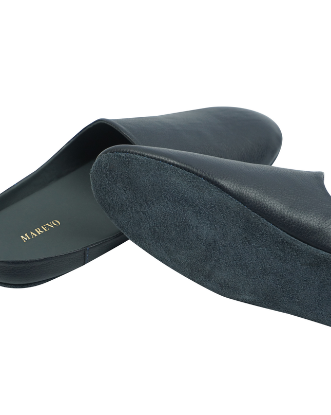MAREVO Home Slippers Premium Leather – Blue Classic
