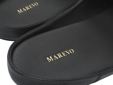 MAREVO Home Slippers Premium Leather– Black Classic