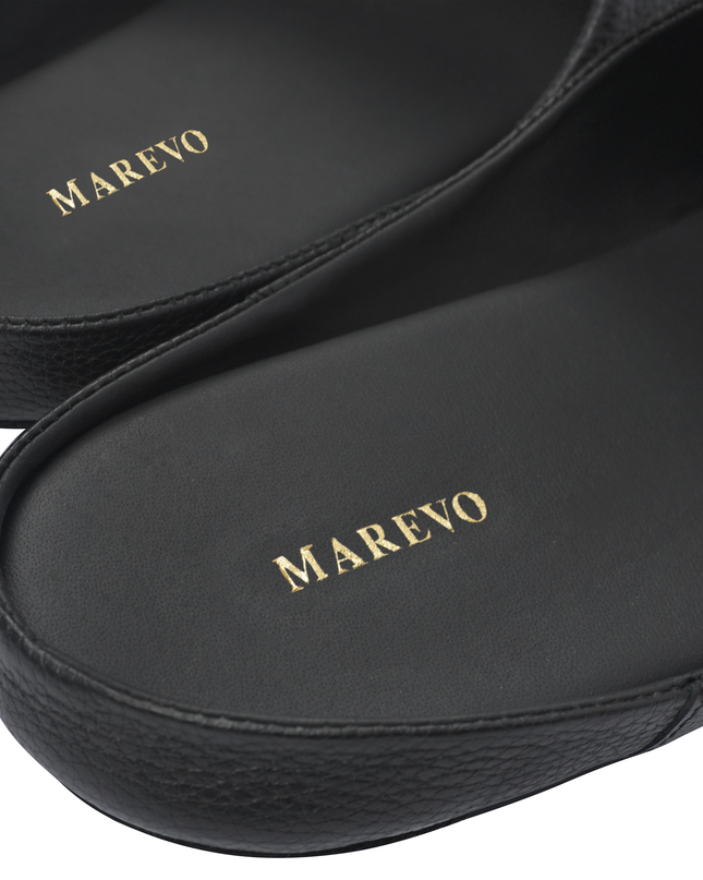 MAREVO Home Slippers Premium Leather– Black Classic