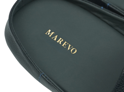 MAREVO Home Slippers Premium Leather – Blue Classic