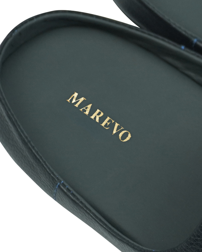 MAREVO Home Slippers Premium Leather – Blue Classic
