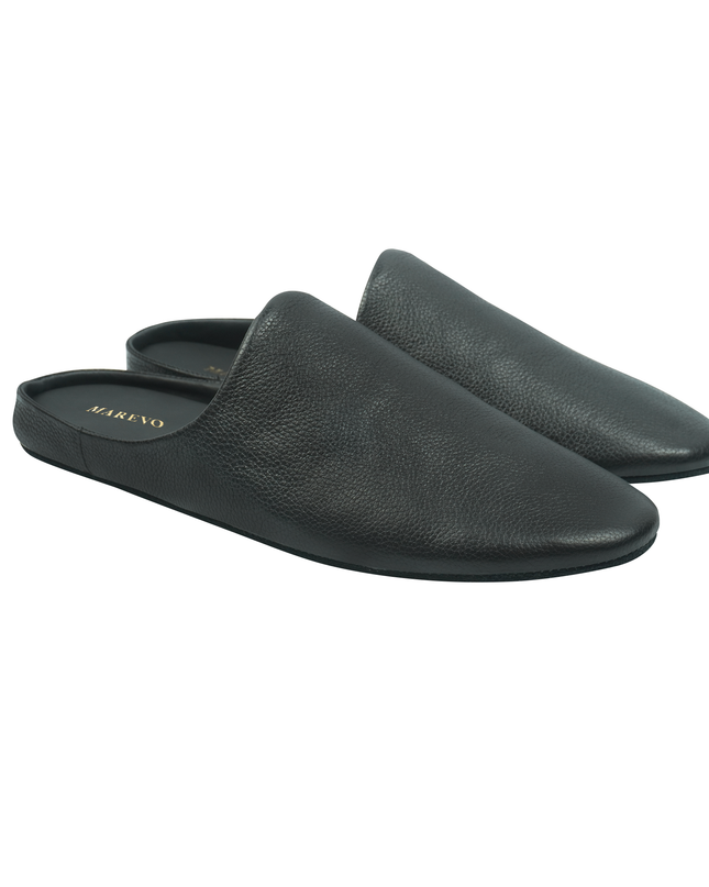 MAREVO Home Slippers Premium Leather– Black Classic