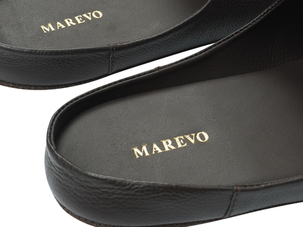 MAREVO Home Slippers Premium Leather – Brown Classic