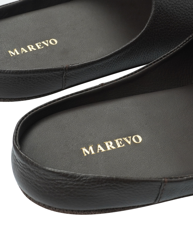 MAREVO Home Slippers Premium Leather – Brown Classic
