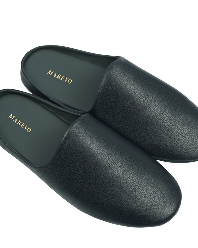 MAREVO Home Slippers Premium Leather – Blue Classic