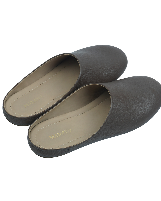 MAREVO Home Slippers Premium Leather – Brown Classic